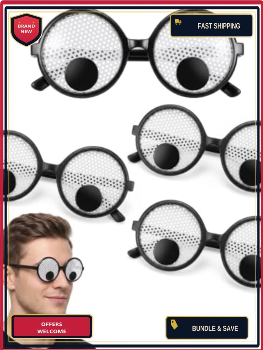 Googly Eye Glasses 4 Pc Set Novelty Party Halloween Costume Eyewear